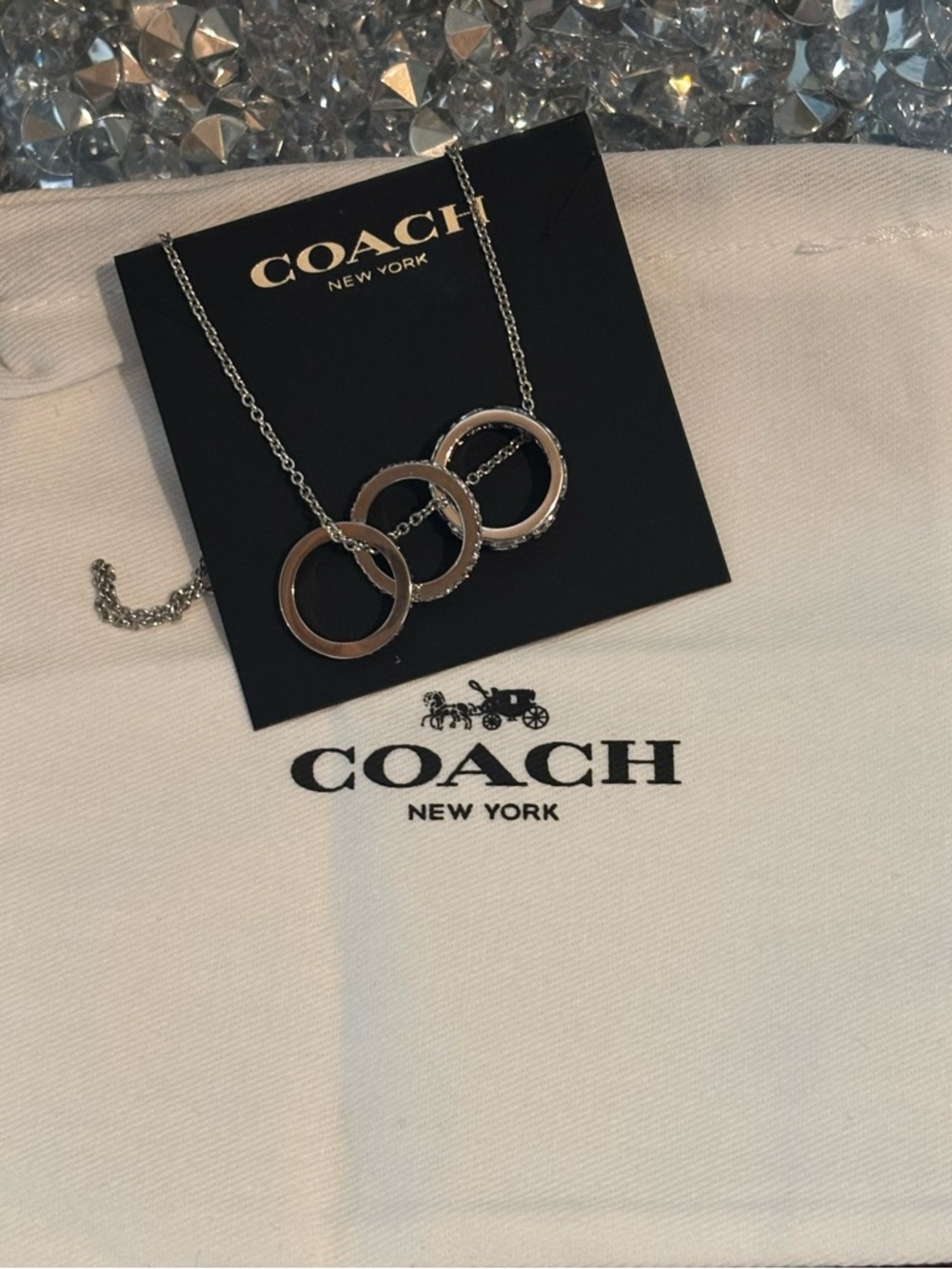 ✨ Coach Triple Ring Pendant Necklace Silver Tone NWT ✨ - Picture 4 of 16